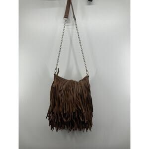 STEVE MADDEN‎ Brown Purse Allover Fringe Hobo Western Shoulder Bag